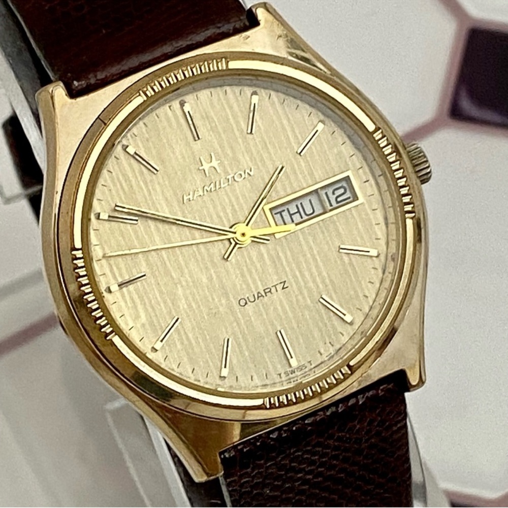 Vintage gold hamilton quartz dress watch